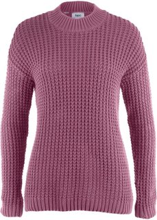 Пуловер с воротником-стойкой и структурным узором (ягодный матовый) Bonprix