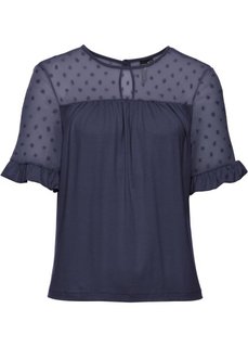 Футболка с кружевной отделкой (цвет голубики) Bonprix