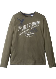 Футболка с длинным рукавом (темно-оливковый) Bonprix