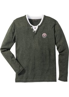 Облегающий пуловер 2 в 1 (оливковый меланж) Bonprix