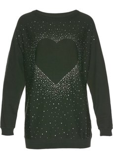 Удлиненный пуловер со стразами (темно-оливковый) Bonprix