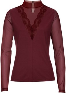 Футболка с кружевной отделкой (кленово-красный) Bonprix