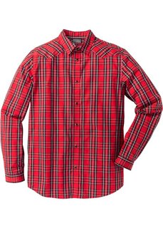 Рубашка Slim Fit с длинным рукавом (красный в клетку) Bonprix