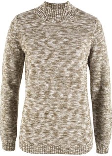 Пуловер с воротником-стойкой (кремовый/оливковый меланж) Bonprix