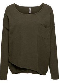 Пуловер с эффектом запаха (темно-оливковый) Bonprix