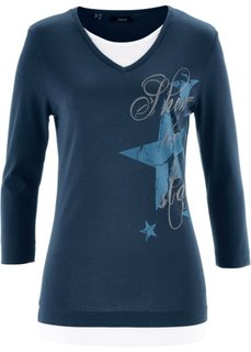 Футболка с рукавом 3/4 (темно-синий с рисунком) Bonprix