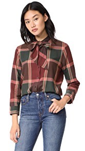 Madewell Plaid Tie Neck Shirt