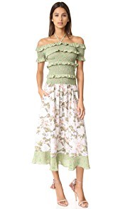 Rebecca Taylor Off Shoulder Mixed Prints Dress