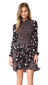 Rebecca Taylor Long Sleeve Print Mix Dress