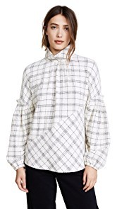 Tibi Mini Ruffle Sleeve Check Top