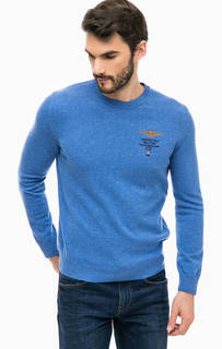 Синий джемпер из шерсти с круглым вырезом Aeronautica Militare