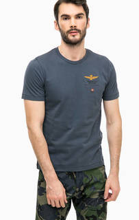 Синяя хлопковая футболка с принтом Aeronautica Militare
