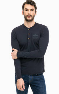 Синяя хлопковая футболка с длинными рукавами Aeronautica Militare