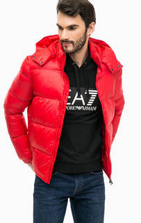 Красный стеганый пуховик с капюшоном EA7