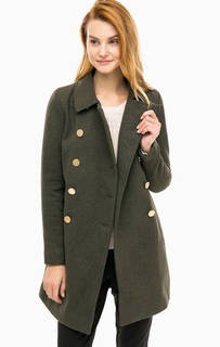 Двубортное пальто цвета хаки Only