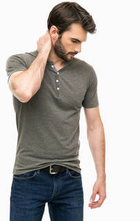 Серая футболка с вырезом на пуговицах Selected