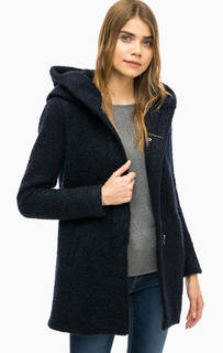 Синее демисезонное пальто с капюшоном Only