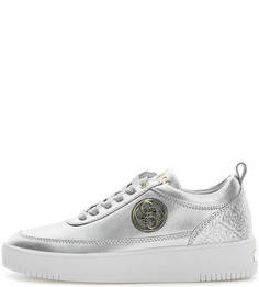 Серебристые кожаные кеды на шнуровке Guess