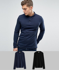 2 трикотажных поло (черное/темно-синее) с длинными рукавами ASOS - СКИДКА - Мульти
