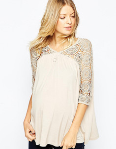 Присборенный топ для беременных с кружевной вставкой ASOS Maternity - Розовый
