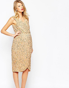 Платье с пайетками и запахом спереди для беременных ASOS Maternity - Золотой