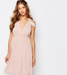 Платье миди с открытыми плечами и запахом TFNC WEDDING - Розовый