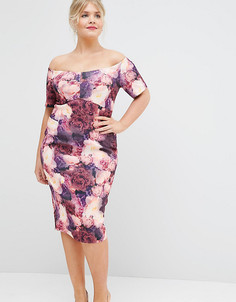 Платье-футляр миди с цветочным принтом ASOS CURVE SALON - Фиолетовый