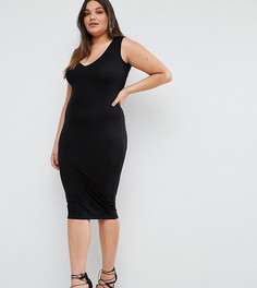 Облегающее платье миди с v-образным вырезом ASOS CURVE - Черный