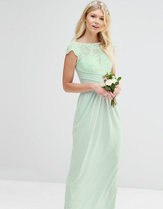 Платье макси с кружевным топом и плиссировкой ASOS PETITE WEDDING - Зеленый