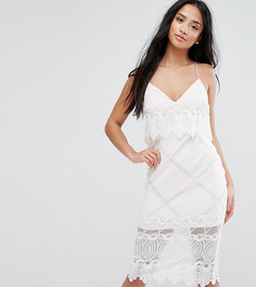 Платье-футляр с укороченным лифом и кружевом с фигурным краем ASOS PETITE - Белый