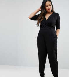 Комбинезон с запахом и рукавами 3/4 ASOS CURVE - Черный