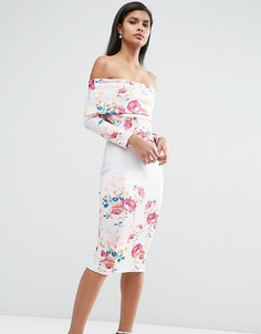 Платье с открытыми плечами и цветочным принтом ASOS PETITE - Мульти
