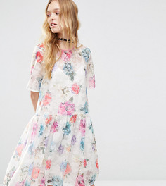 Свободное платье из органзы с цветочным принтом ASOS PETITE - Мульти