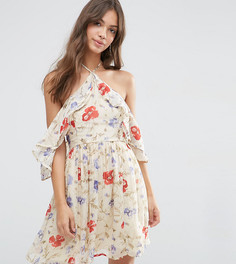 Платье мини с вырезами на плечах и винтажным принтом ASOS PETITE - Мульти