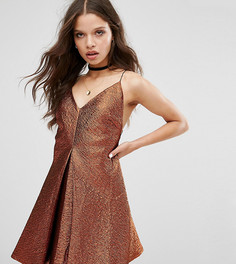 Платье мини цвета металлик с глубоким вырезом ASOS PETITE NIGHT - Коричневый