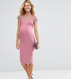 Облегающее платье миди с кружевной вставкой ASOS Maternity - Розовый