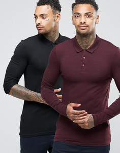 2 обтягивающих поло с длинными рукавами ASOS - СКИДКА - Мульти