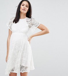 Кружевное приталенное платье для беременных с рукавами-бабочка ASOS Maternity - Кремовый