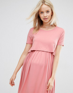 Двухслойное приталенное платье для беременных ASOS Maternity - Розовый