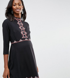 Короткое приталенное платье с вышивкой в стиле фолк ASOS Maternity - Черный