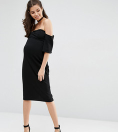 Фактурное облегающее платье миди с расклешенными рукавами ASOS Maternity - Черный