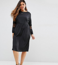 Платье миди с длинными рукавами и кружевными вставками ASOS CURVE - Черный