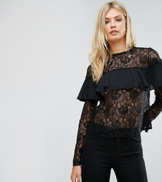 Изысканный кружевной топ с оборкой ASOS TALL - Черный