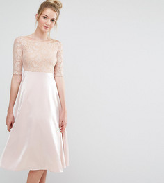 Платье миди для выпускного с кружевным топом и широким вырезом True Decadence Tall - Бежевый