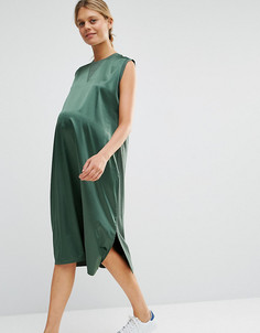 Платье миди для беременных с атласным передом ASOS Maternity - Зеленый