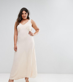 Платье-комбинация макси с завязкой сзади и сборками ASOS CURVE PREMIUM - Розовый