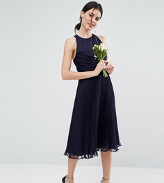 Платье миди со сборками и плиссировкой ASOS PETITE WEDDING - Темно-синий