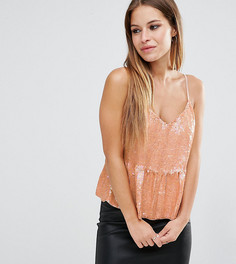 Топ с блестками и рюшем по низу ASOS PETITE - Розовый