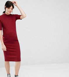 Облегающее платье миди для беременных в рубчик ASOS Maternity - Красный