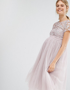 Платье мини для беременных с кружевным топом Little Mistress Maternity - Розовый